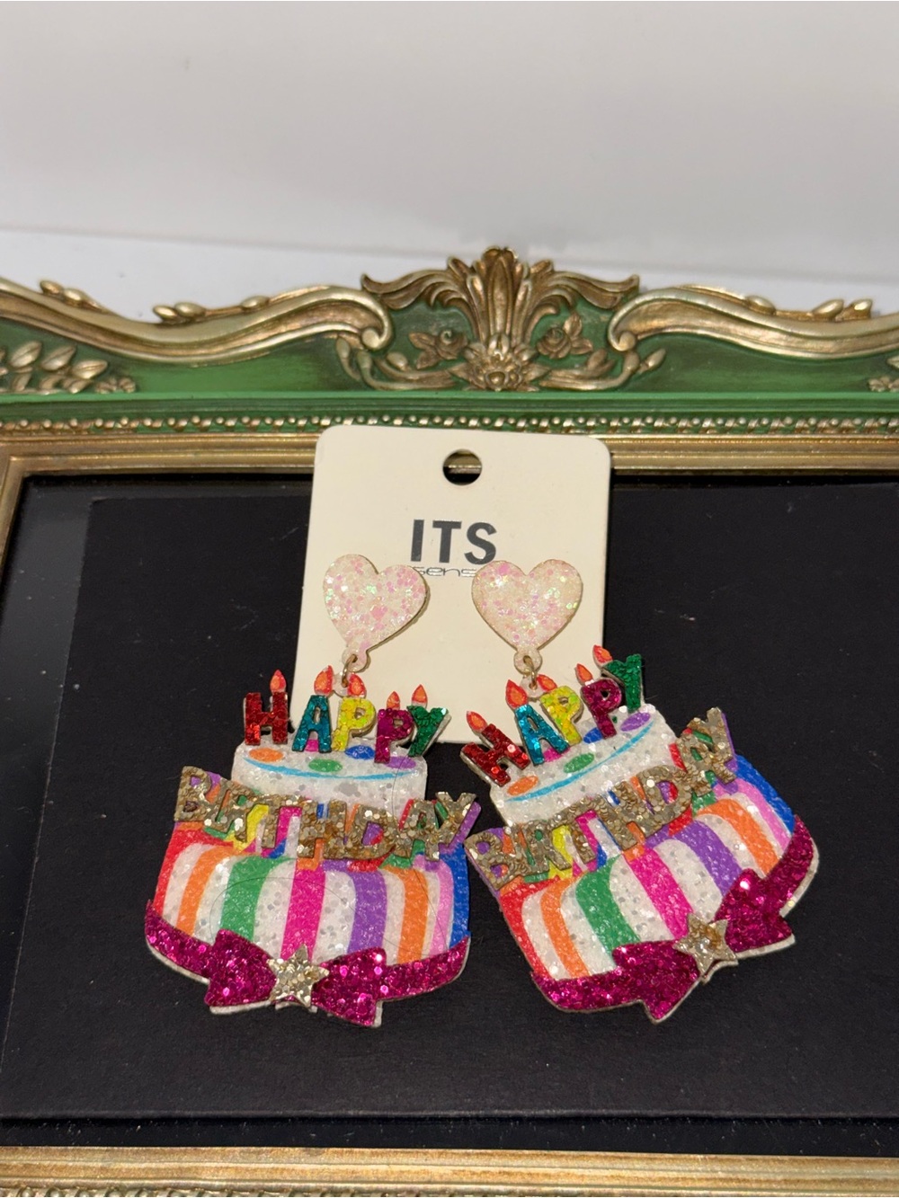 !It Jeans Multicolor Glitter 'Happy Birthday' Cake Drop Earrings